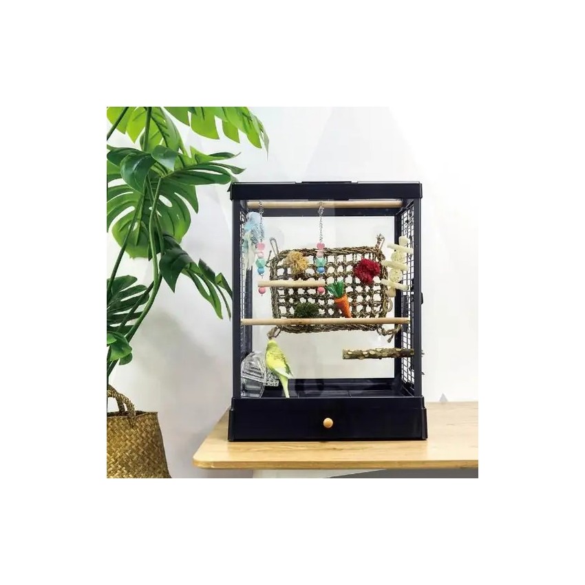 Dayang Kırılmaz Camlı Siyah Kuş Kafesi 39,5x43x51,3cm